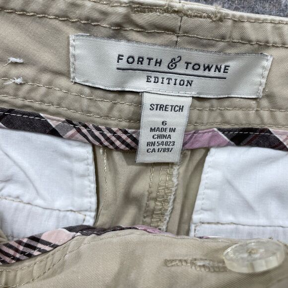 Forth & Towne 6 Khaki Cargo Straight Leg Cotton Blend Strength Stretch Beige - Picture 2 of 6